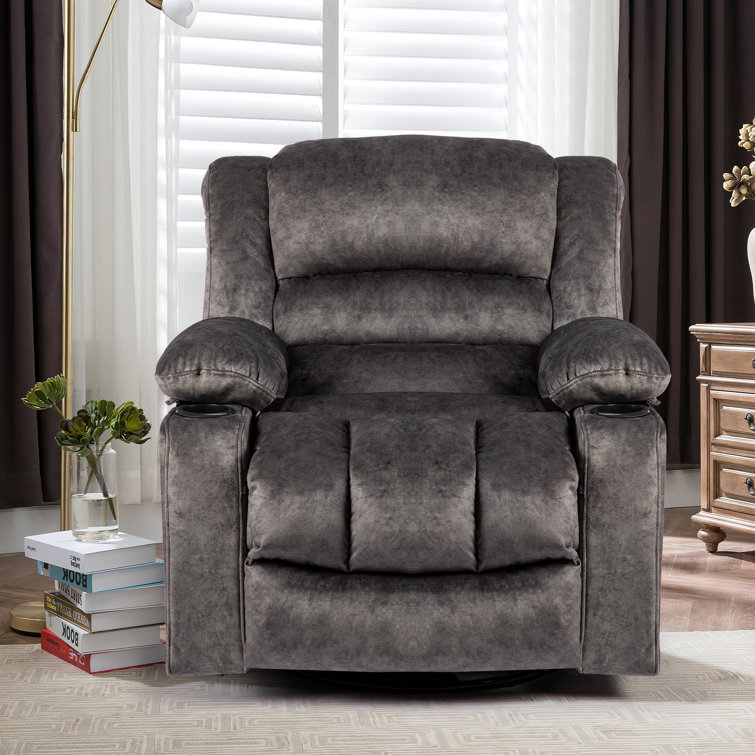 36.6 Wide Velvet Upholstered Swivel Rocker Recliner Chair with Heat And Massager